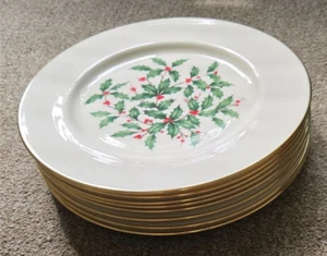 Juego de 8 platos de cena Lenox Special Holiday Holly Berry llantas doradas de 10,5" EE. UU. - Imagen 1 de 13
