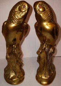 Vintage Pair Beautiful Large Detailed Bronze/Brass Parakeets Birds 8" - Picture 1 of 7