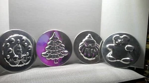 Lot of 4 Wilton aluminum 9.5” Round Cake Topper Molds 3 Holiday 1 Teddy Bear - Picture 1 of 3