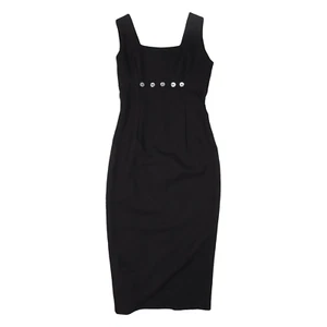 Vintage FEMINITIF Back Slit Womens Pencil Dress Black 90s Sleeveless Midi M - Picture 1 of 6