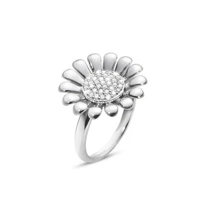 Georg Jensen Silver Ring w/ Diamonds - Sunflower #602B - Picture 1 of 1