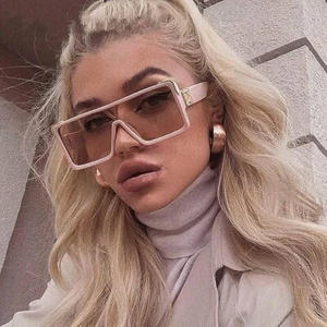 Oversized Square Sunglasses Fashion Beige Frame Unisex Beach Trendy Lentes Gafas - Picture 1 of 4