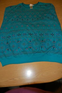 VINTAGE RETRO WOMENS BLAST 1XL CREW BLUE PRINT SWEATSHIRT - EUC - Picture 1 of 5