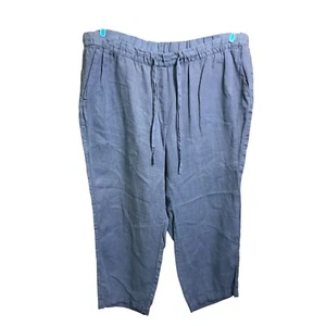 J. Jill Slate Blue Dyed Linen Elastic Waist Band Capri length Women's Pants - Picture 1 of 4