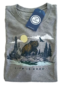 Life Is Good SS Shirt Crusher Tee GRIZZLY BEAR FOREST Lake Chest52in Mens XL - Picture 1 of 7