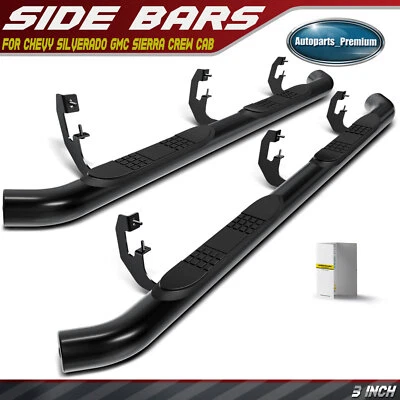 Barras laterales redondas de acero negro de 3" para Chevy Silverado 1500 GMC Sierra doble cabina Foto 1 de 4