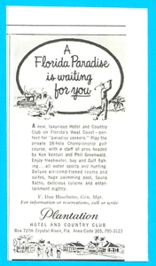 1963 PLANTATION Hotel and Country Club vintage PRINT AD Crystal River Florida - Picture 1 of 2