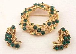 Orecchini Vintage BIANCO Verde Scuro Rotondo Strass Spilla Clip-on Tono Oro - Foto 1 di 16
