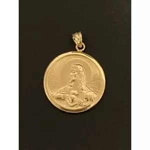 18K Gold Pendant Religious Mother Mary Christ Jesus Round Fine Jewelry 2.83 gram - Picture 1 of 9