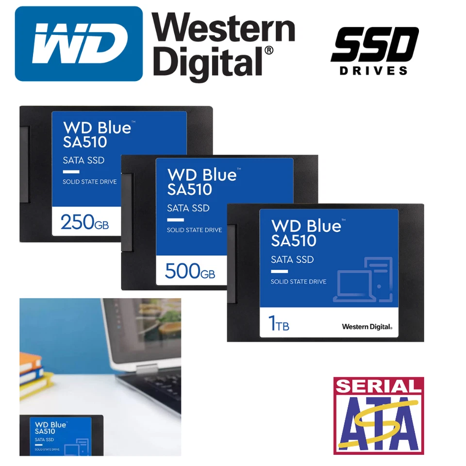 WD Blue SSD interne Festplatte 1TB 2TB 4TB 500GB SA510 2,5" SATA III Solid State - Bild 1 von 4