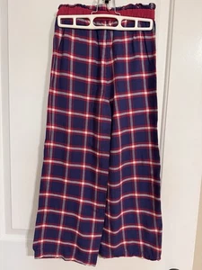 FINDING FOXTALE Boutique “Traveler Bottoms” Girl Sz 8 Blue Burgundy Plaid Pants - Picture 1 of 4
