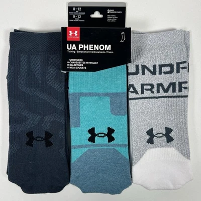 Calcetines Under Armour UA Phenom Training Crew (paquete de 3) para hombre 8-12 grandes azules NUEVO Foto 1 de 4