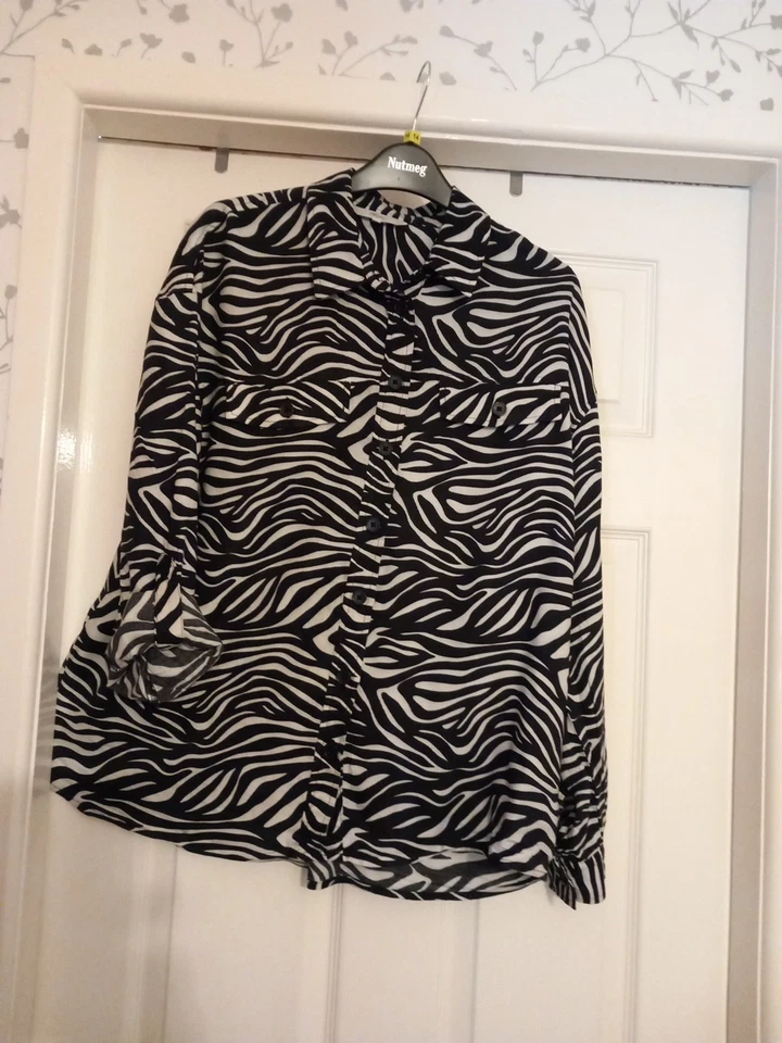 Black/white Zebra Stripe Long Roll Up Sleeves By Next Size 12 - Image 1 of 4