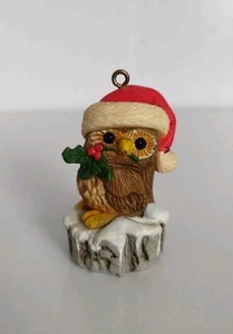 Vintage 1980 Hallmark Owl Ornament 2" Holiday Christmas Ornament Santa Hat - Picture 1 of 6