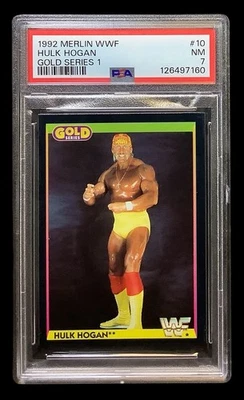 1992 merlin wwf #10 hulk hogan; black gold series 1 wrestling PSA 7  (RARE SET) - Image 1 of 2