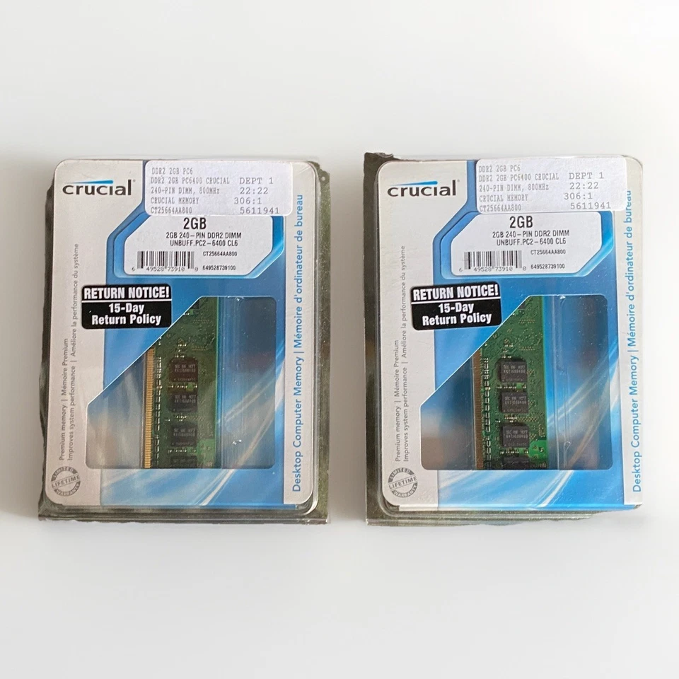 Memoria RAM Crucial 4 GB 2X2 GB DDR2 para PC de escritorio DIMM 240 pines sellada Foto 1 de 2