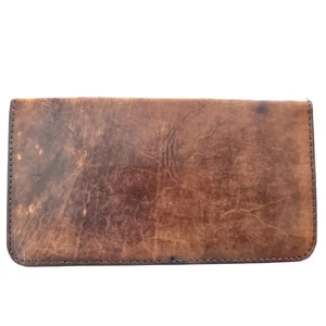 Handgefertigte Leder-Scheckbuchhülle mit Doppelfaltung braun Michigan Künstler - Bild 1 von 6