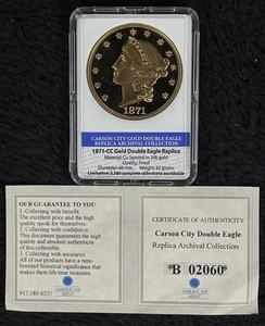 The American Mint 1871-CC oro doppia aquila 24k rame stratificato 1 oz + certificato di autenticità - Foto 1 di 3