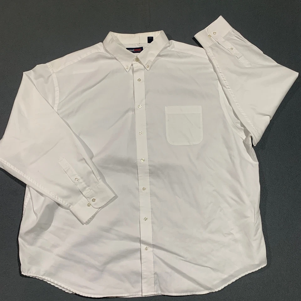 Roundtree & Yorke TravelSmart Mens 4XB White Button Down LS Dress Shirt Pocket - Image 1 of 4