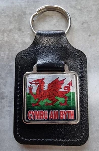 Welsh Flag - Cymru Am Byth, Metal Print, faux leather keyring - Picture 1 of 5
