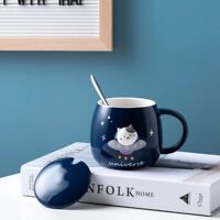"Space Cat" Cute Ceramic Mug Cup with Lid Spoon Tea Milk Coffee Cup Drinkware