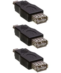 3 Pcs USB Type A Female to Mini B 5 Pin Male Adapter Converter Connector Black - Picture 1 of 2