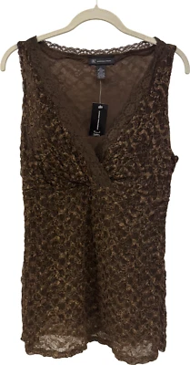 Top camisero de encaje marrón INC International Concepts talla L nuevo con etiquetas Foto 1 de 4