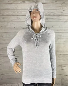 Prince & Fox Knit Hoodie Small Heather Gray Thin Lightweight Lace Up Sweater - Picture 1 of 12