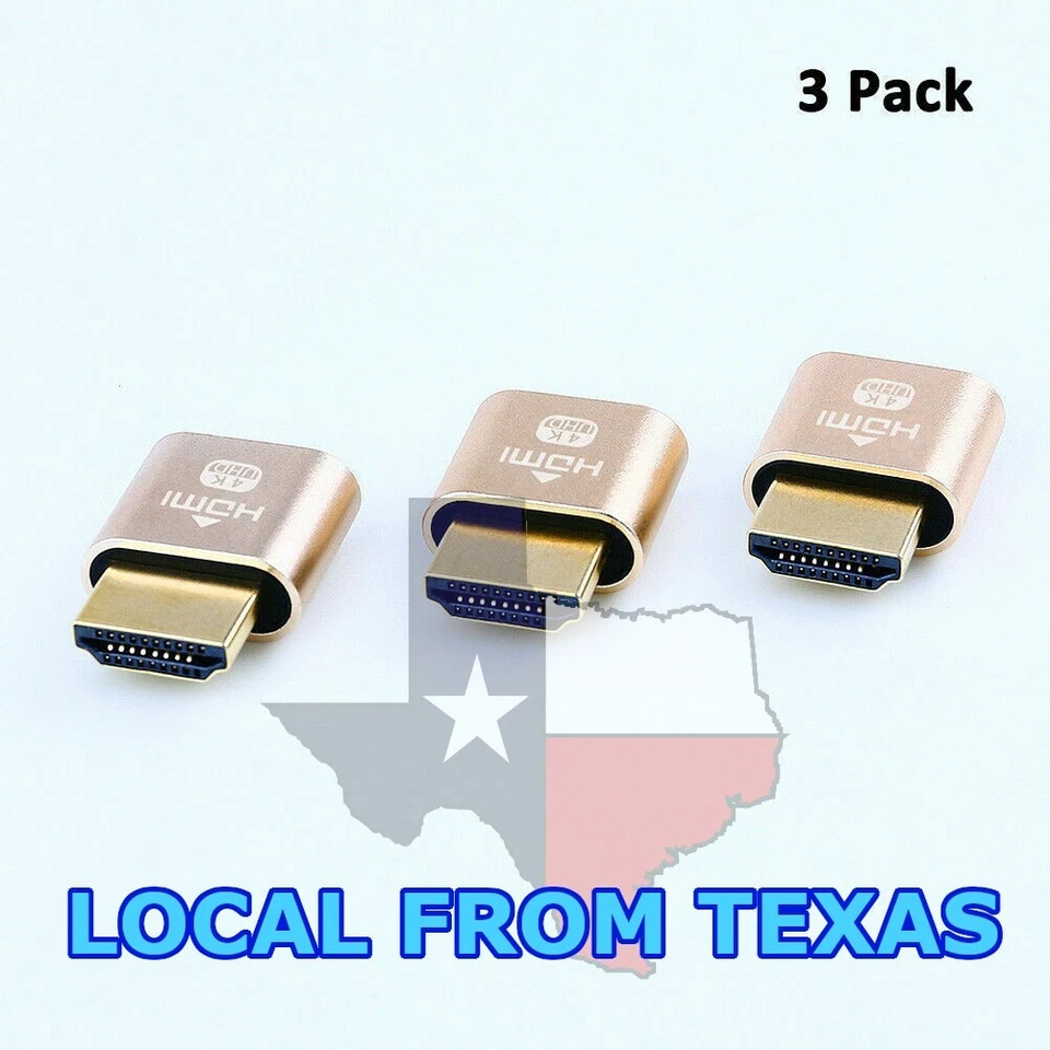 3 Pack HDMI Dummy Plug 4K Display Emulator Windows Mac OSX Linux fit-Headless - Image 1 of 4