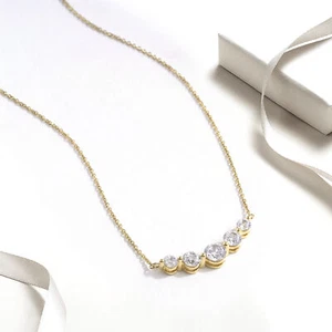 Collana oro giallo 14 kt 1 ct TDW taglio tondo diamante coltivato in laboratorio sette pietre - Foto 1 di 5