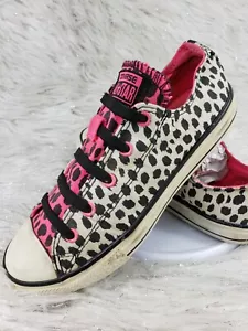 CONVERSE ALL STAR Junior Size 4 Animal Cheetah Print Sneakers White Pink - Picture 1 of 6