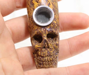 Tallado a mano oro seda jade arte calavera cabeza tabaco pipas tazón filtro D633 - Imagen 1 de 7