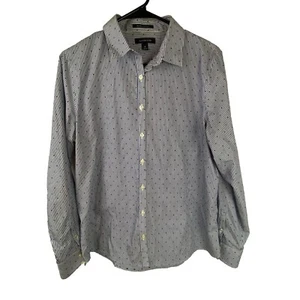 Camisa abotonada Lands End para mujer talla 12 azul a rayas a lunares sin hierro Supima - Imagen 1 de 5