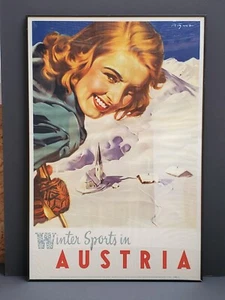 Wintersport in Österreich - Original Reiseplakat von Paul Aigner 40er Jahre 37 x 27" - Bild 1 von 21