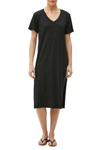 Michael Stars Black Sandra V-Neck Midi tshirt Dress SZ M - Picture 1 of 4