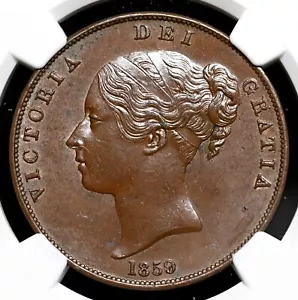 GREAT BRITAIN. Queen Victoria, Copper Penny, 1859, NGC MS63 BN - Picture 1 of 4