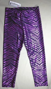 NWT Pumpers Metallic Purple Stripe Spandex Capri Yoga Pants/Tights Adult XL - Picture 1 of 1