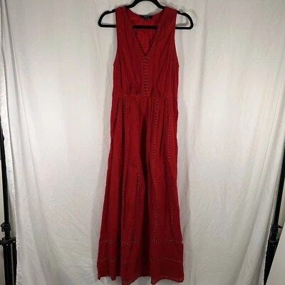 Maxi Vestido Madewell Mujer 0 Rojo Sólido Sin Mangas Borlas Cuello en V Algodón Peso Ligero Foto 1 de 4