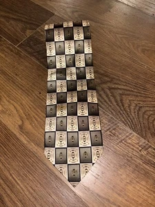 VALERIO GARATI Men's Silk Necktie Designer Geometric SQUARES Gold/Brown - Picture 1 of 4