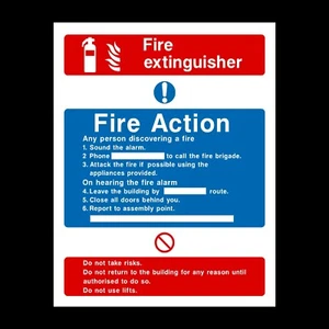 Fire Action Fire Extinguisher Rigid Plastic Sign OR Sticker - All Sizes (FA7) - Picture 1 of 1