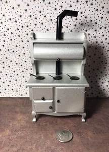 Dollhouse Miniature Silver Old Fashion Kitchen Wood Stove L@@K - Picture 1 of 1