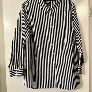 Lands End No Iron Shirt Top Blouse Plus 22W Lng Slve Black & White Stripe Cotton - Picture 1 of 10