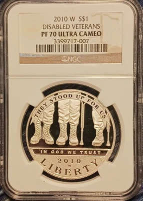 2010-W Disabled Veterans Commemorative Silver Dollar $1 NGC PF70 ULTRA CAMEO  - Image 1 of 4
