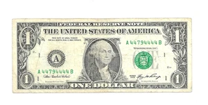 2006 $1. DOLLAR NOTE WITH VERY UNIQUE FANCY NUMBER (44794444), GREAT NUMBERS ! - Picture 1 of 2