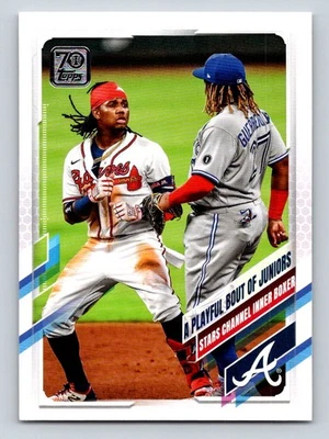 2021 Topps #61 A Playful Bout of Juniors (Acuna Jr. / Guerrero Jr.) - Image 1 of 2