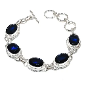Brazalete de joyería de plata de ley 925 hecho a mano con piedras preciosas de tanzanita azul tamaño 7-8" - Imagen 1 de 1