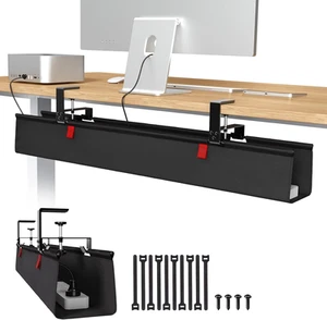 Plateau de Gestion de Câble Sans Perceuse Sous Bureau, 36" Organisateur de Cordon pour Table, Pince/S - Photo 1/12