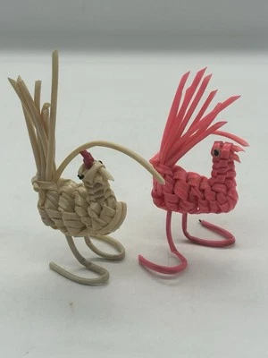 Pair Of Vintage Flamingo Woven Plastic Souvenirs Figures - Image 1 of 4