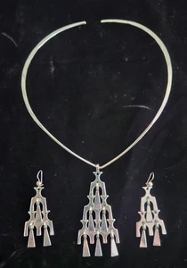 Gargantilla colgante David Andersen Noruega esterlina modernista collar/pendientes años 60 - Imagen 1 de 7