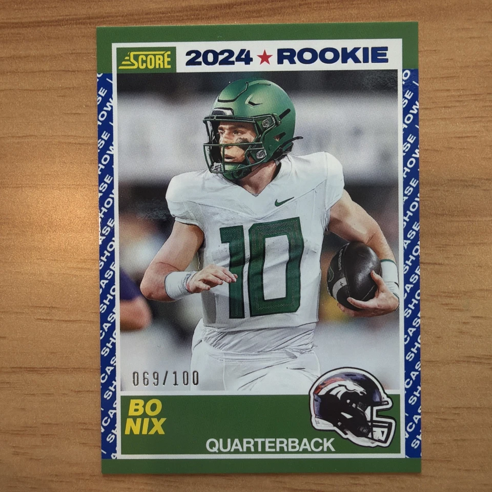 2024 Score Bo Nix RC 35th Anniversary #9 Show Case Proof /99 Rookie - Image 1 of 2